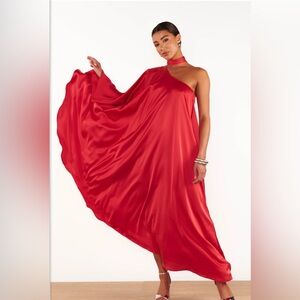 Show Me Your Mumu - 	Rhea One Shoulder Dress ~ Red Luxe Satin - Size L - NWT!